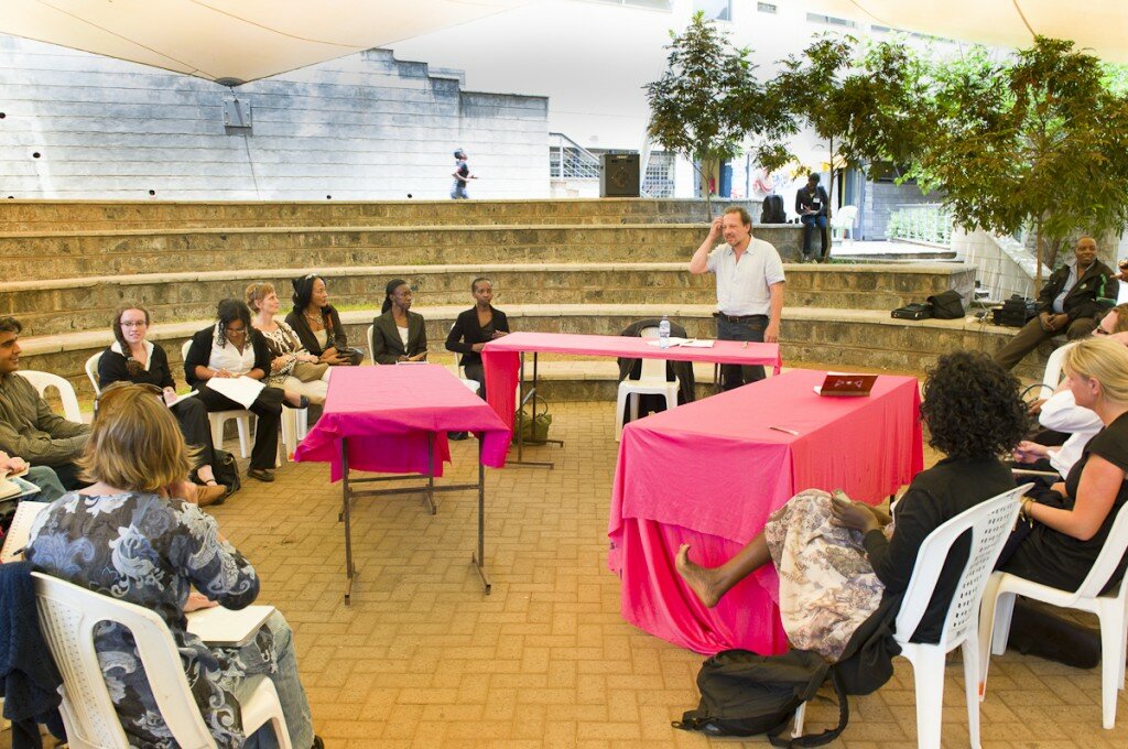 Renownded author Gill Foden addresses the audience at one of his Masterclasses on writing at the 2012 Storymoja Festival in Nairobi, Kenya